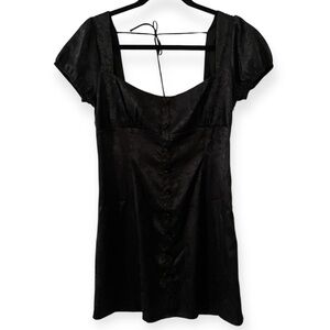 Princess Polly Floral Jacquard Button Front Mini Dress Puff Sleeve women 8 Black